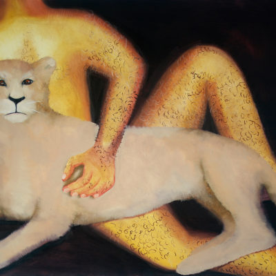 A man with a lioness